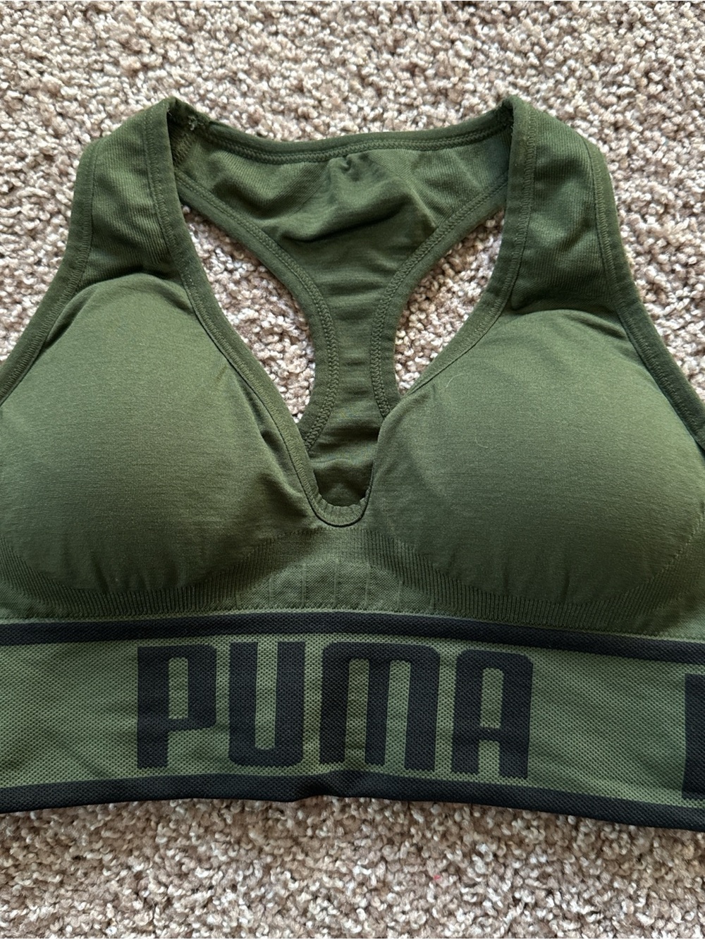 Puma Olive Green Racerback Seamless Sports Bra
